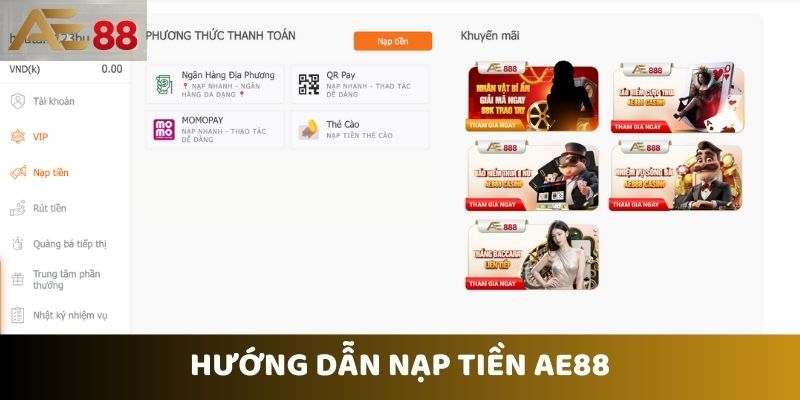 Hướng dẫn chi tiết các phương thức nạp tiền Ae88