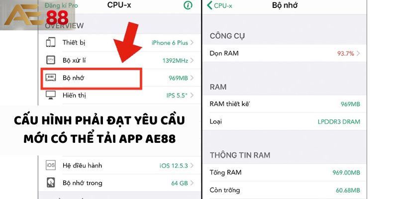 Cấu hình cần đáp ứng yêu cầu mới có thể tải app Ae88